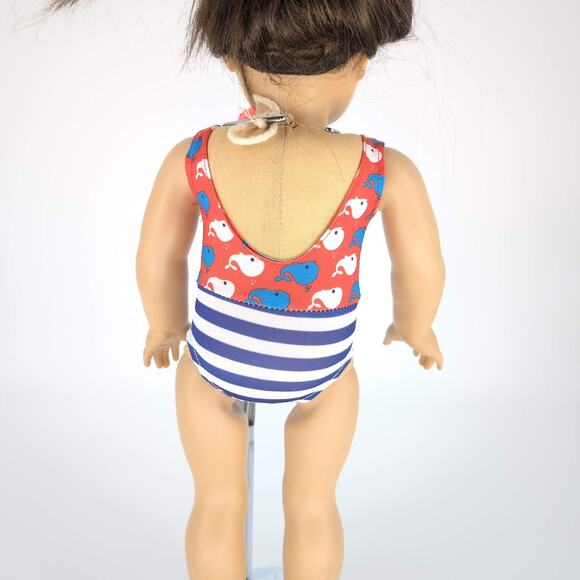 Unbranded White Red Blue Whale & Stripe One Piece Bathing Suit for 18" Dolls GUC - Picture 3 of 8